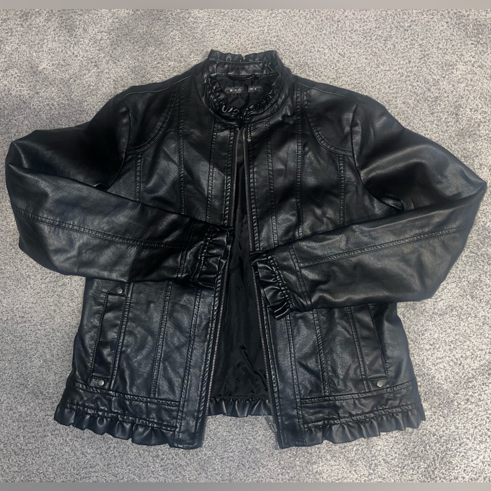 Womens Faux Leather Black Zip Up Bomber Jacket Size M
